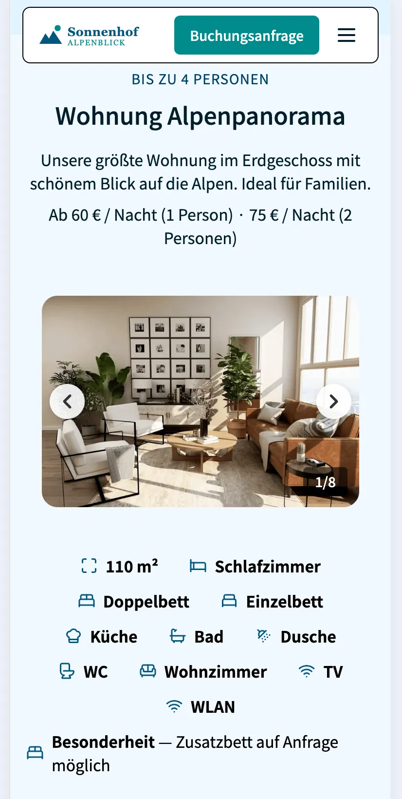 Screenshot der automatisch erstellten Website