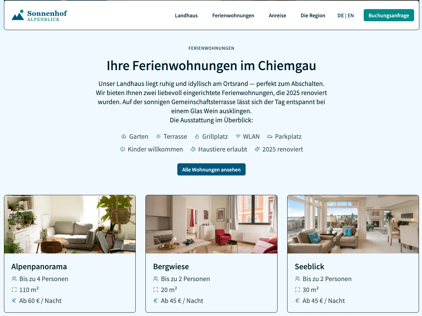 Screenshot der automatisch erstellten Website